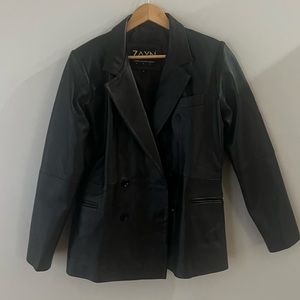 Zayn Black Double-Breasted Leather Blazer Jacket